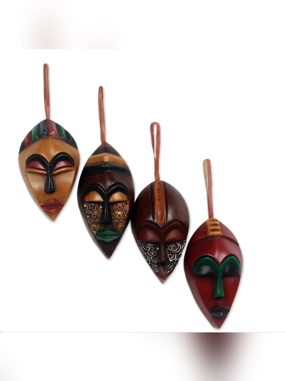 Set of 4 Ornamental Sese Wood African Masks, 'Tribal Pride'